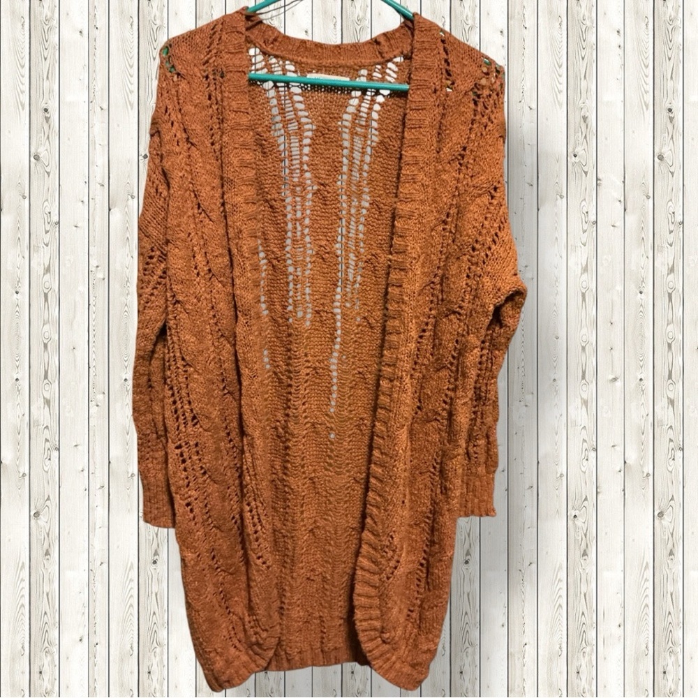 🌺AMERICAN EAGLE SLOUCHY POINTELLE COCOON COGNAC CARDIGAN